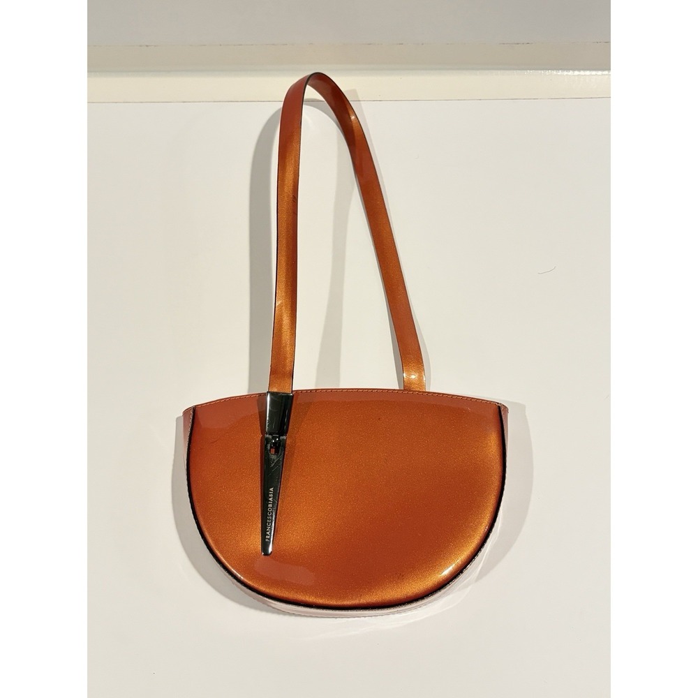 Francesco Biasia Copper Orange Forearm Bag Patent Leather Small Y2K Italy Event